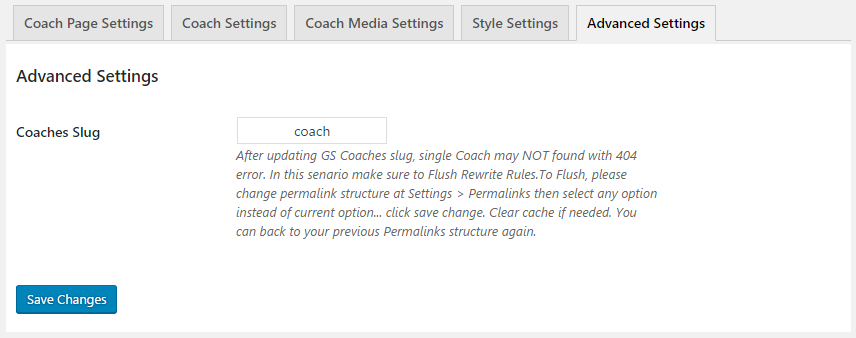 GS Coaches Advanced Settings