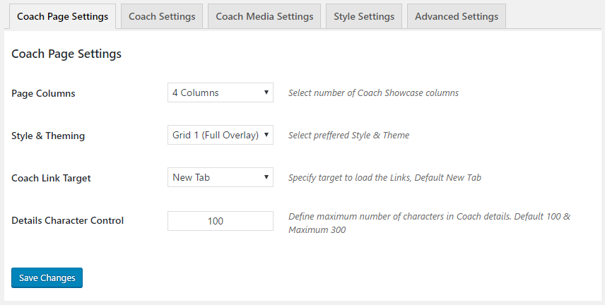GS Coaches Page Settings