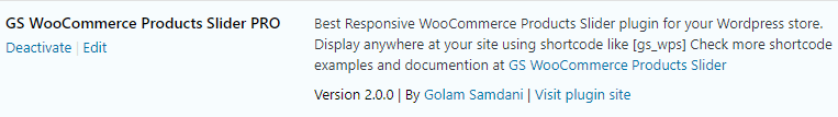activate GS WooCommerce Product Slider plugin