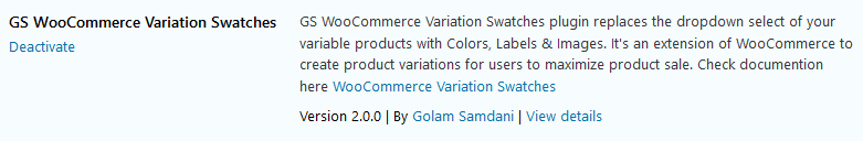 activate GS WooCommerce Variation Swatches plugin